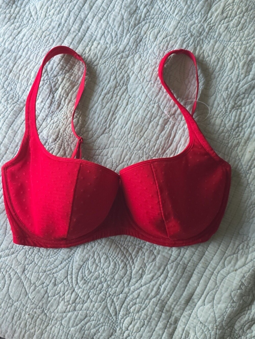 Dobreva 36F Lipstick Red Balconette Bra Lightly Padded Mesh Underwire